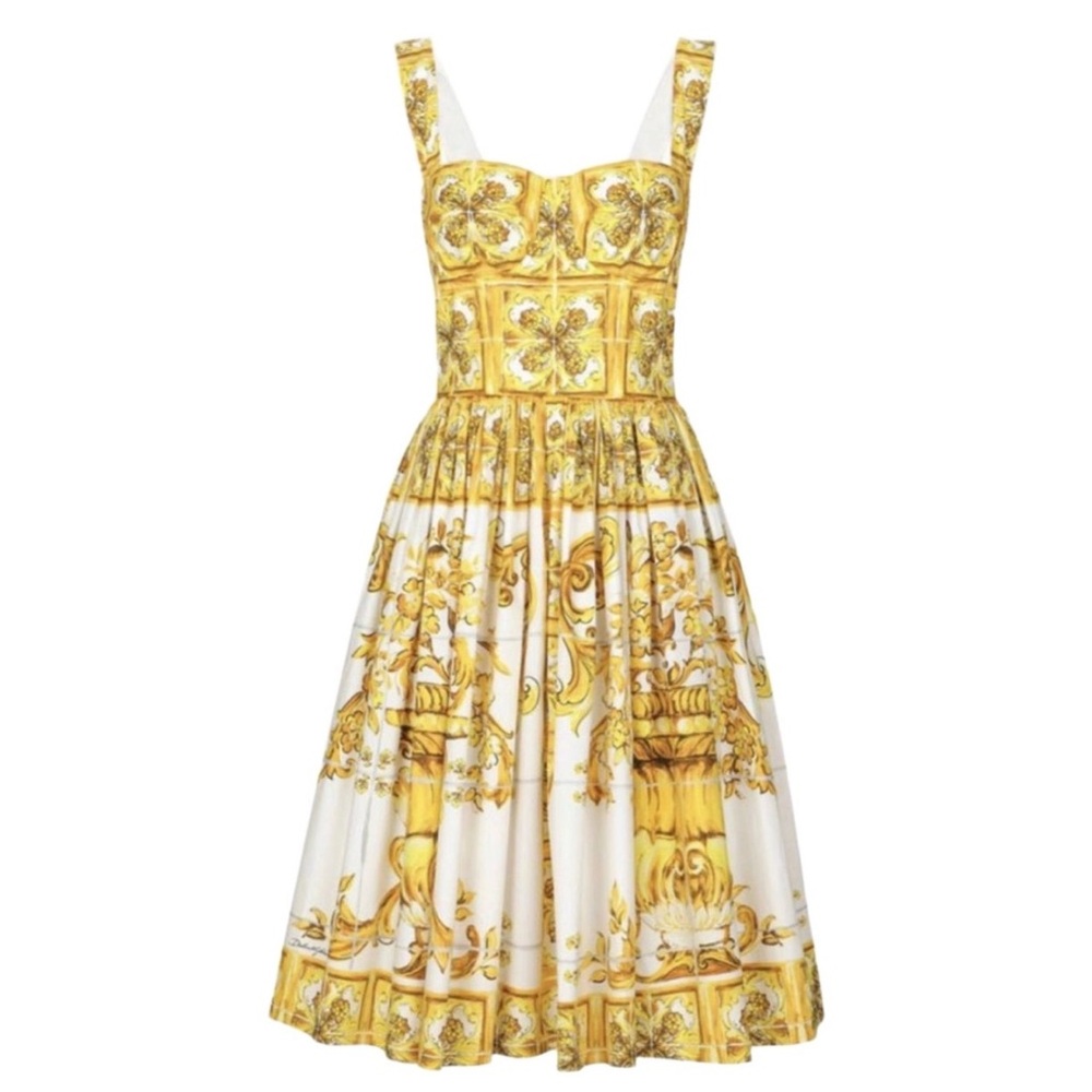 DOLCE&GABANNA YELLOW MID LENGTH COTTON DRESS SIZE 36